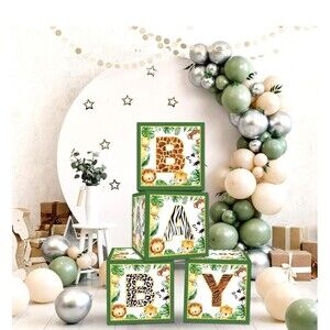 Bessmoso Jungle Baby Shower Blocks - 4 And Latex Balloons